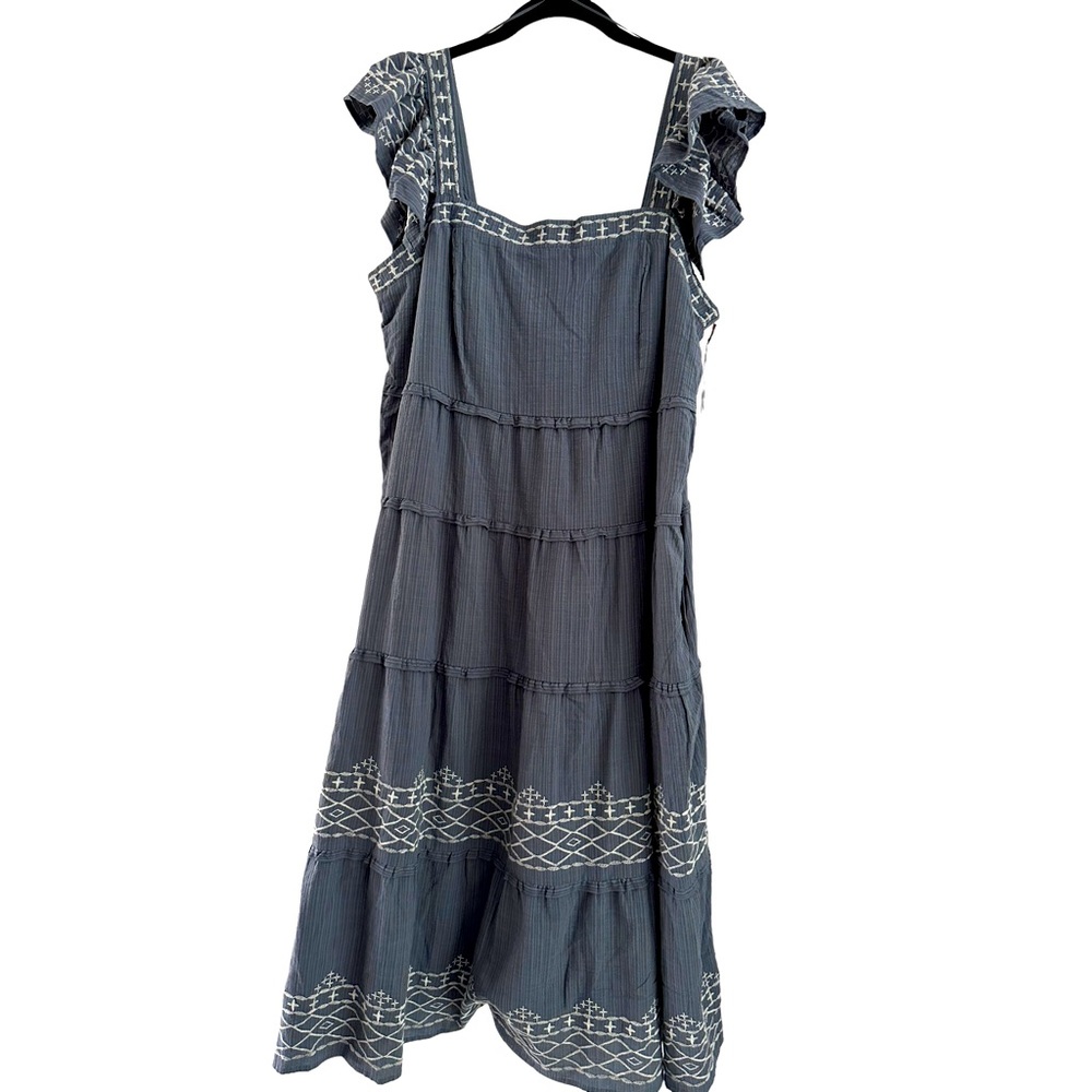 Blue Gray Flutter Sleeve Knox Rose Size Large Women’s Dress